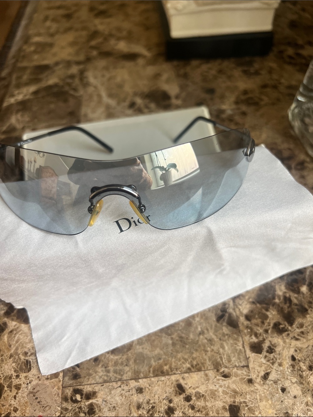 Vintage Dior Rimless Shield Sunglasses - Smoke Blue Lenses